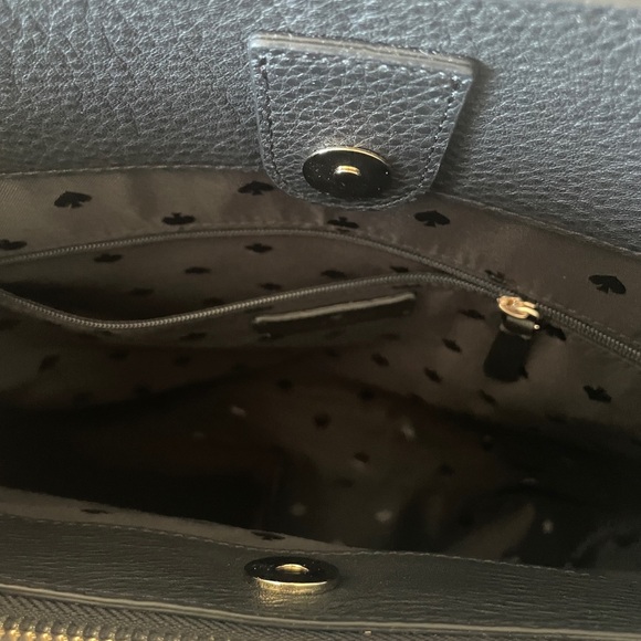 Kate Spade Large Triple Compartment Shoulder Bag Tote Pebble Black Leather - Picture 8 of 11